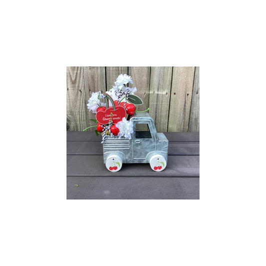 AGD Summer Decor - Cherry Themes Floral Galvanized Metal Truck Display