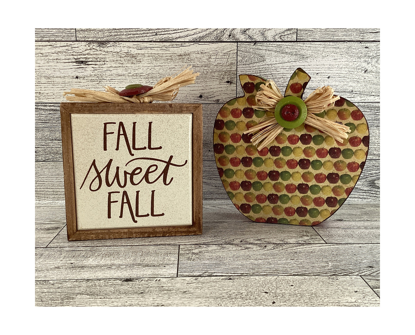 AGD Fall Decor - Chunky Wood Apple Sitter and Sweet Fall Sign 2pc Set