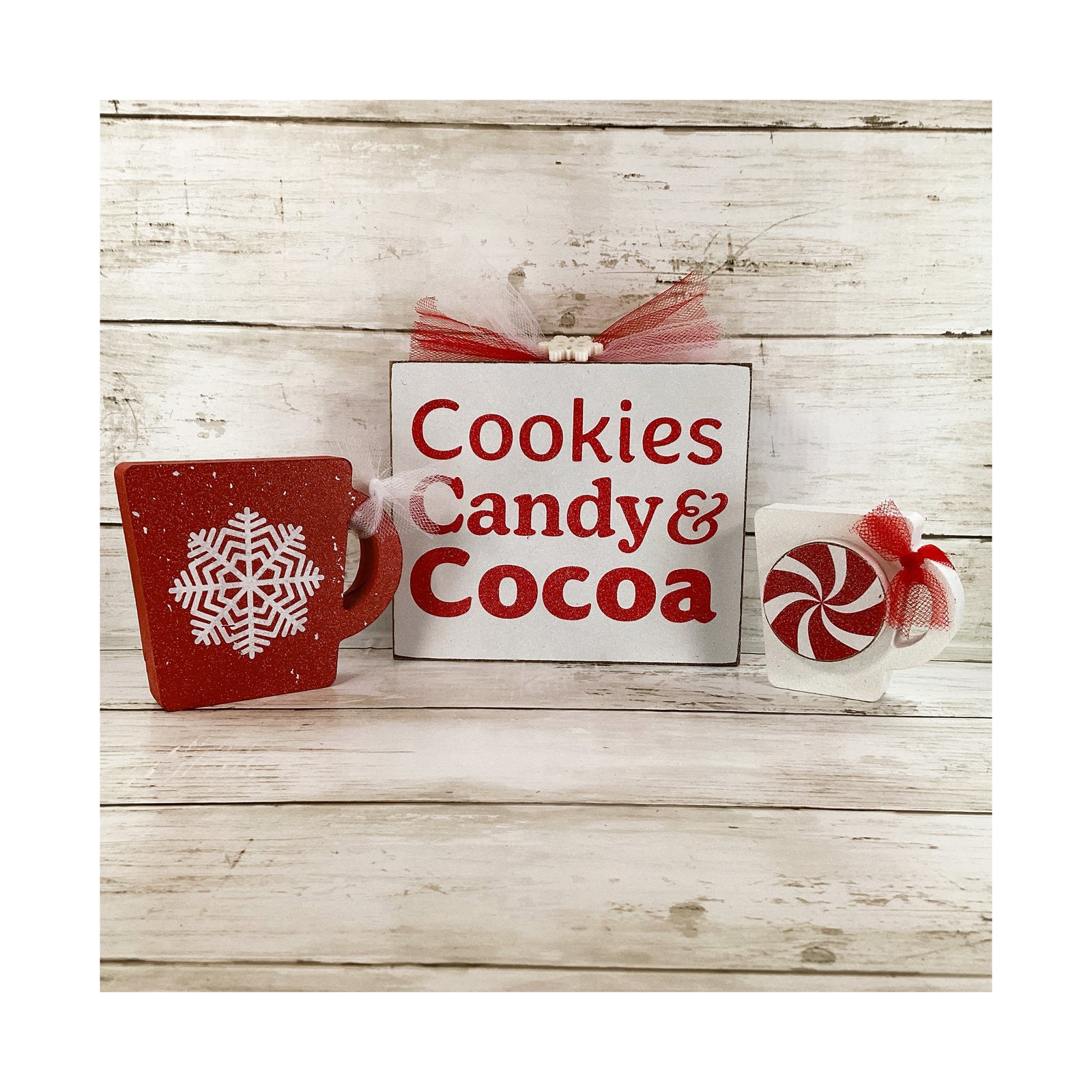 Christmas Decor Red White Peppermint Cookie Candy Hot Cocoa 3pc Set