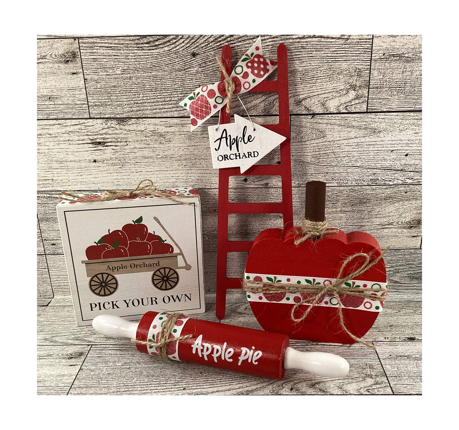 AGD Fall Decor - Chunky Apple Pie Rolling Pin Ladder Tier Tray Set