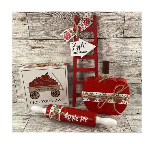 AGD Fall Decor - Chunky Apple Pie Rolling Pin Ladder Tier Tray Set