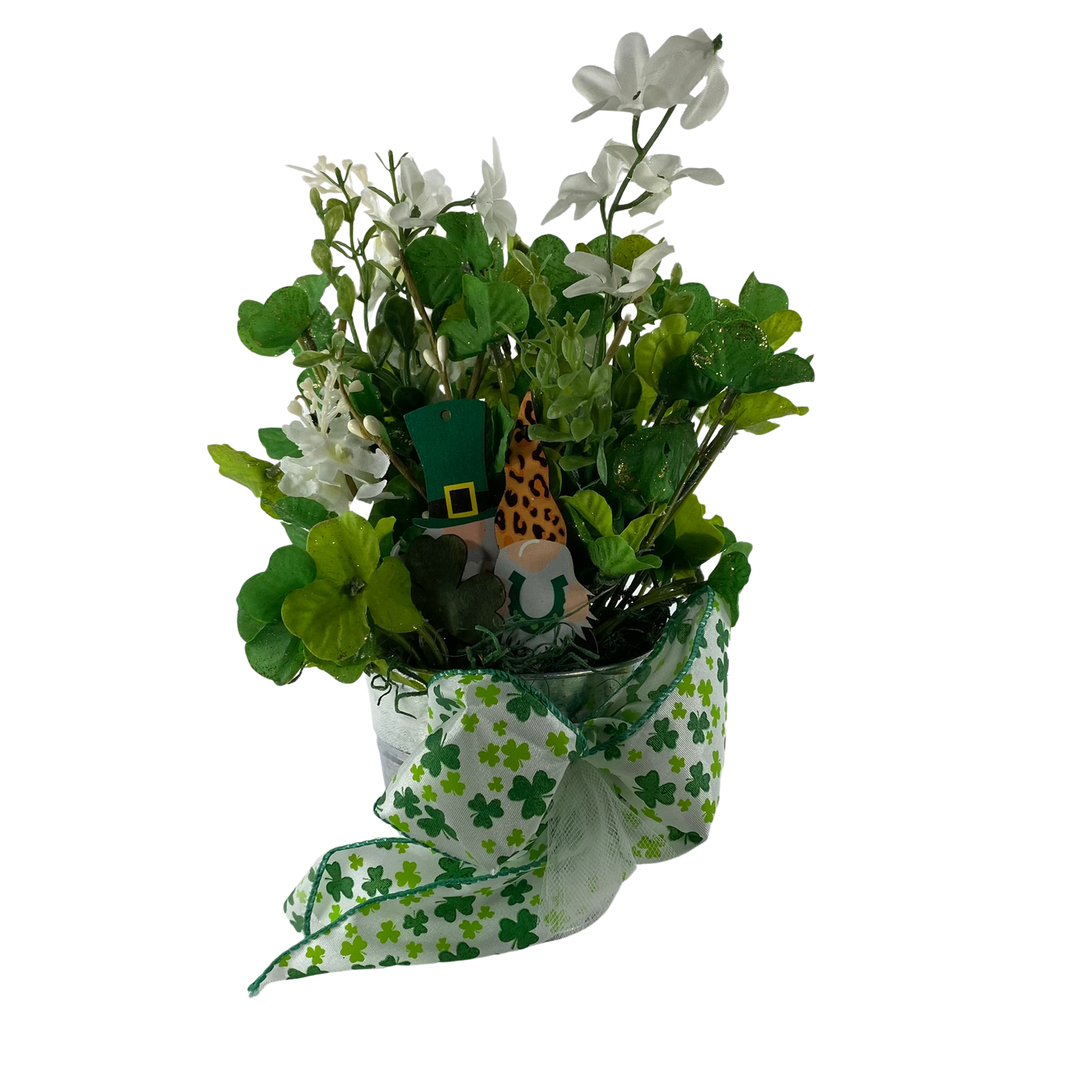 AGD St Patrick's Decor  – Gnomes Shamrock Floral Small Centerpiece