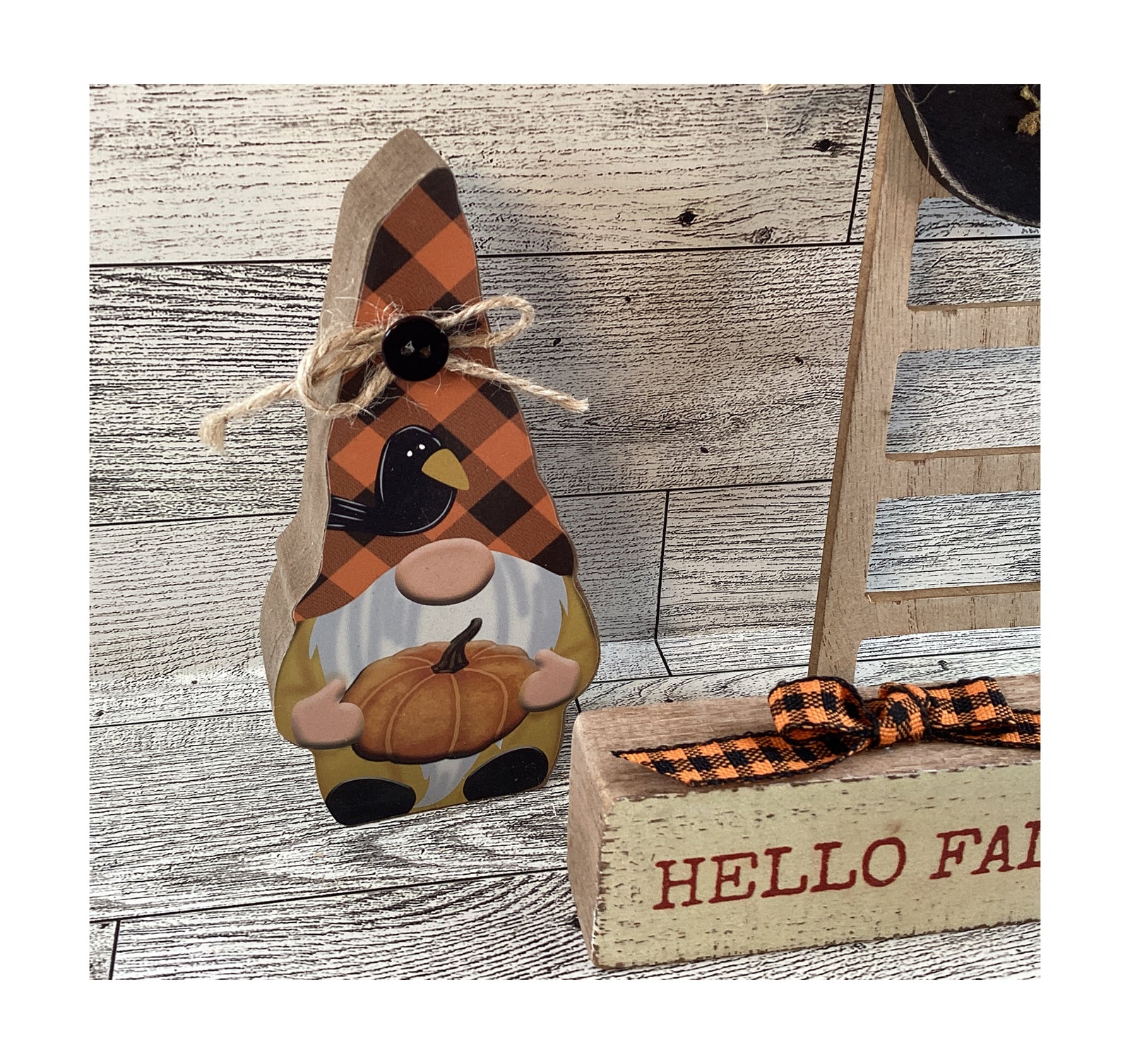 AGD Fall Decor - Hello Fall Gnome Crow Ladder Tier Tray  3pc Set