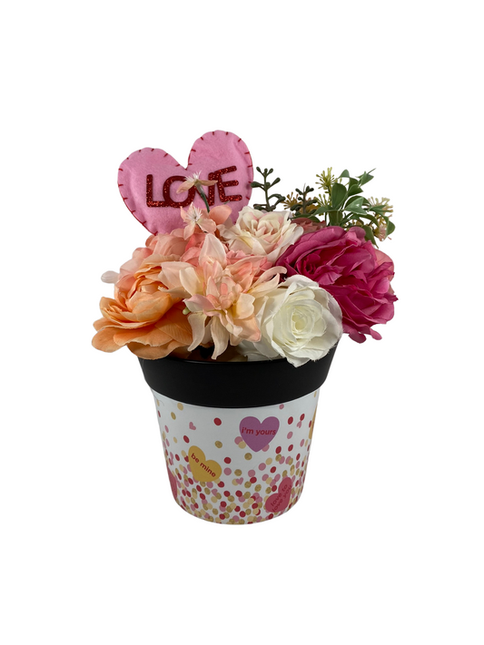 AGD Valentines Decor  – Pink Red White Peach Roses Floral Centerpiece