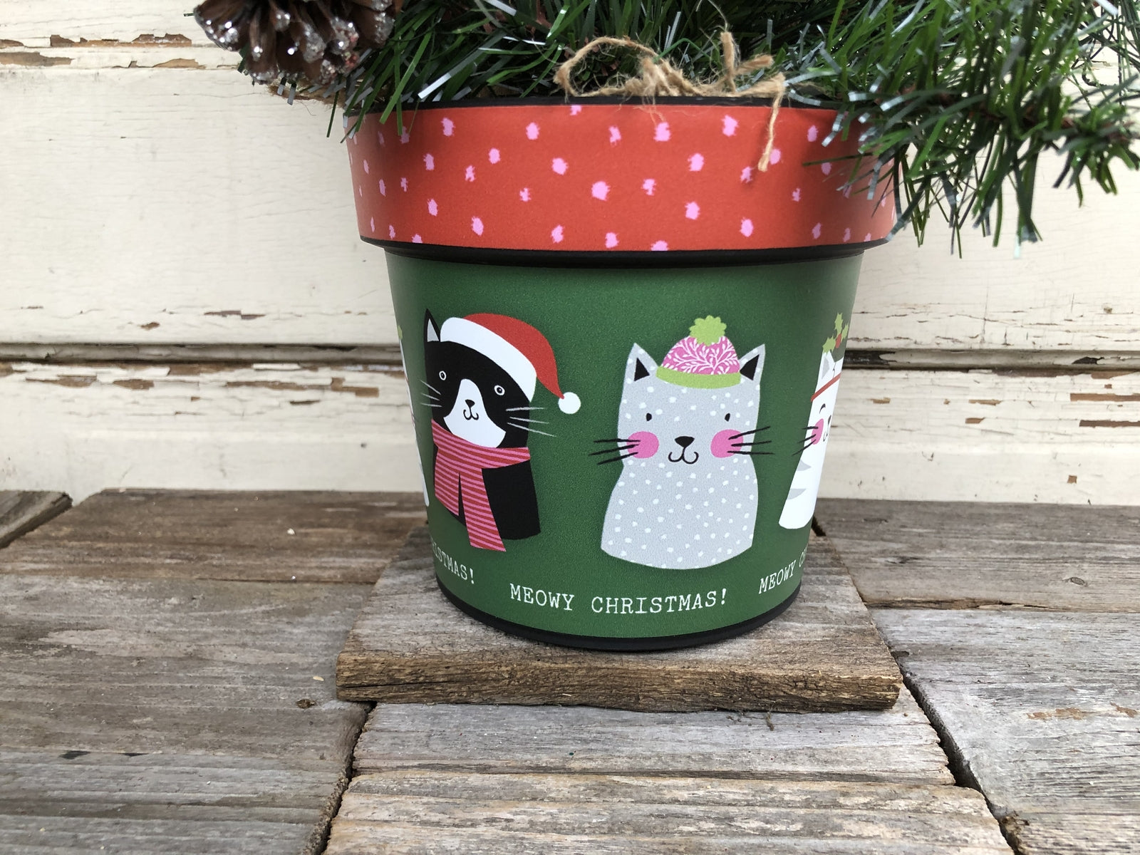 AGD Christmas Decor - Artificial Pine Tree in Kitty Cat Planter