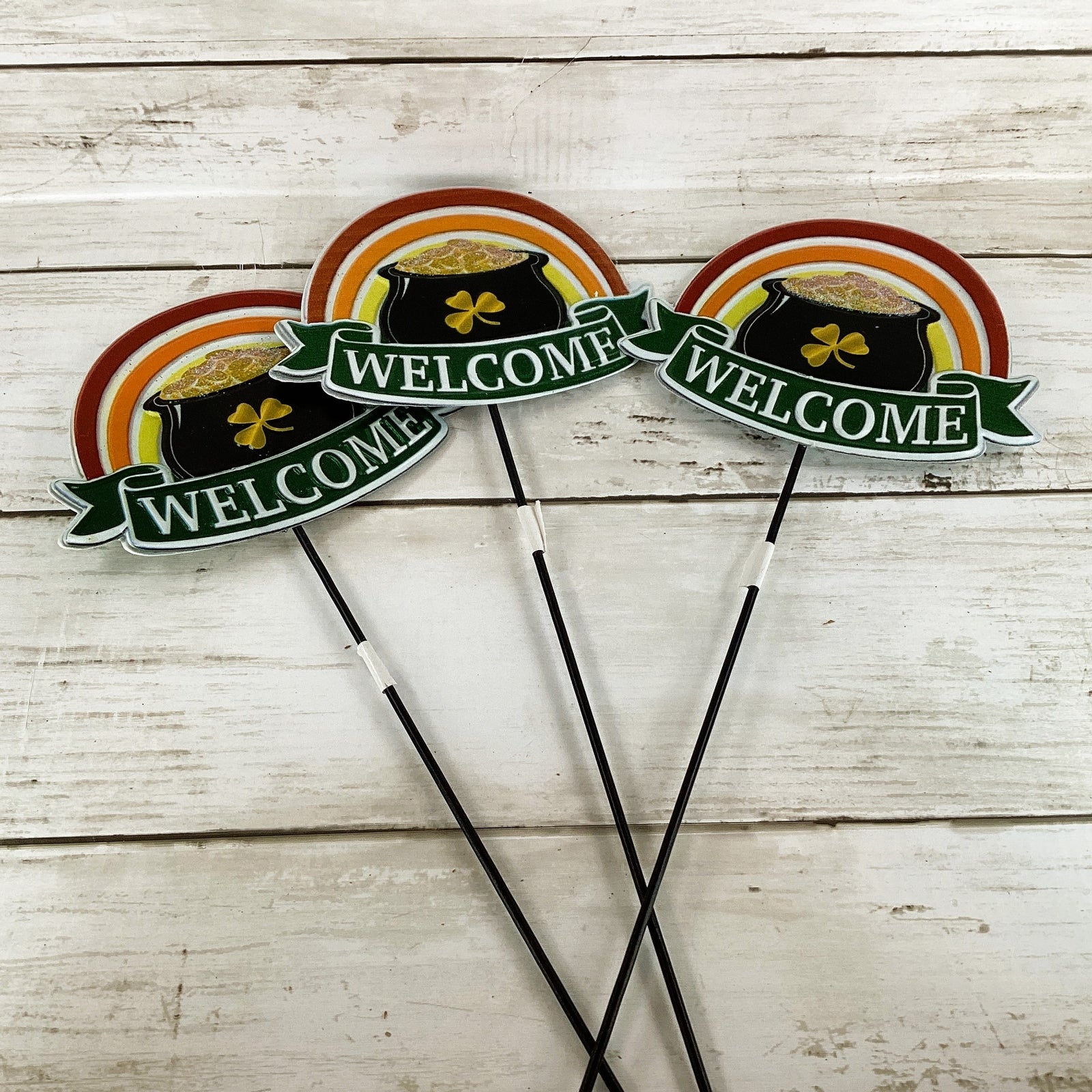 HL Saint Patricks Decor - Welcome Rainbow Pot of Gold Metal Pick 3pc Set