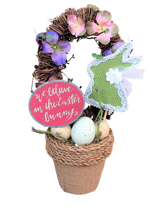 AGD Easter Decor - We Believe in the Bunny SM Potted Floral Wreath