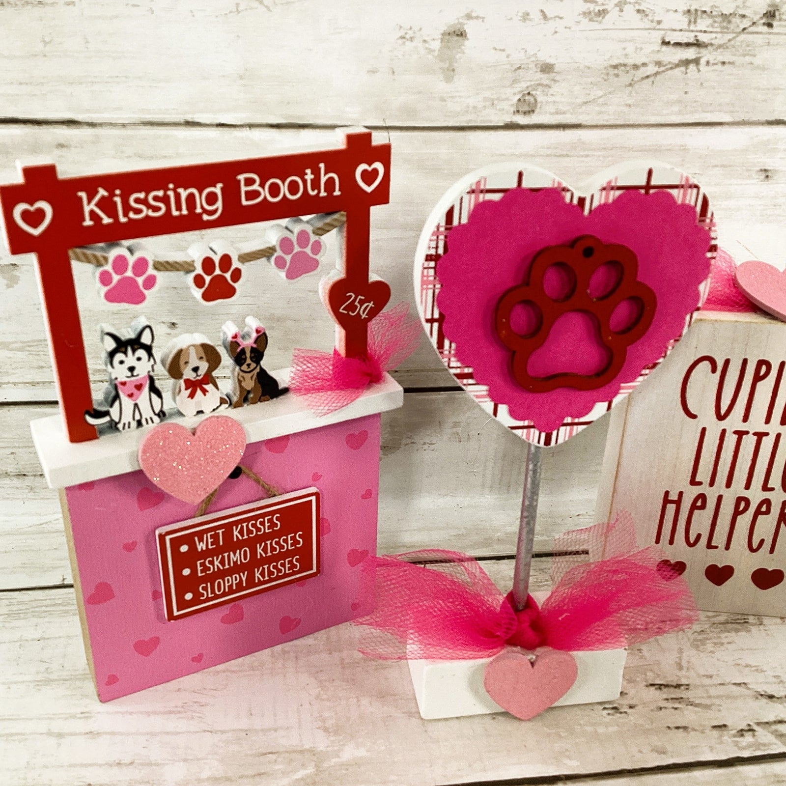AGD Valentines Decor - Cupid Kissing Booth Paw Pup Dog Clover Booth 3pc