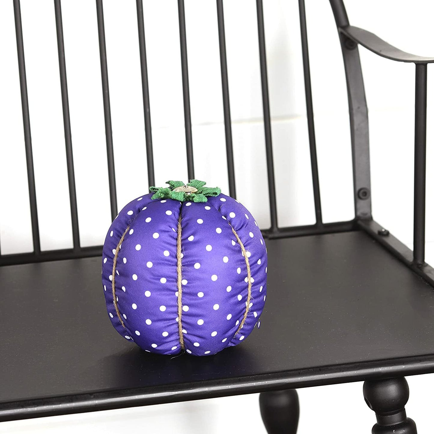LC Halloween Decor - Prim Fabric Pumpkin Purple Polka dot 6 inch