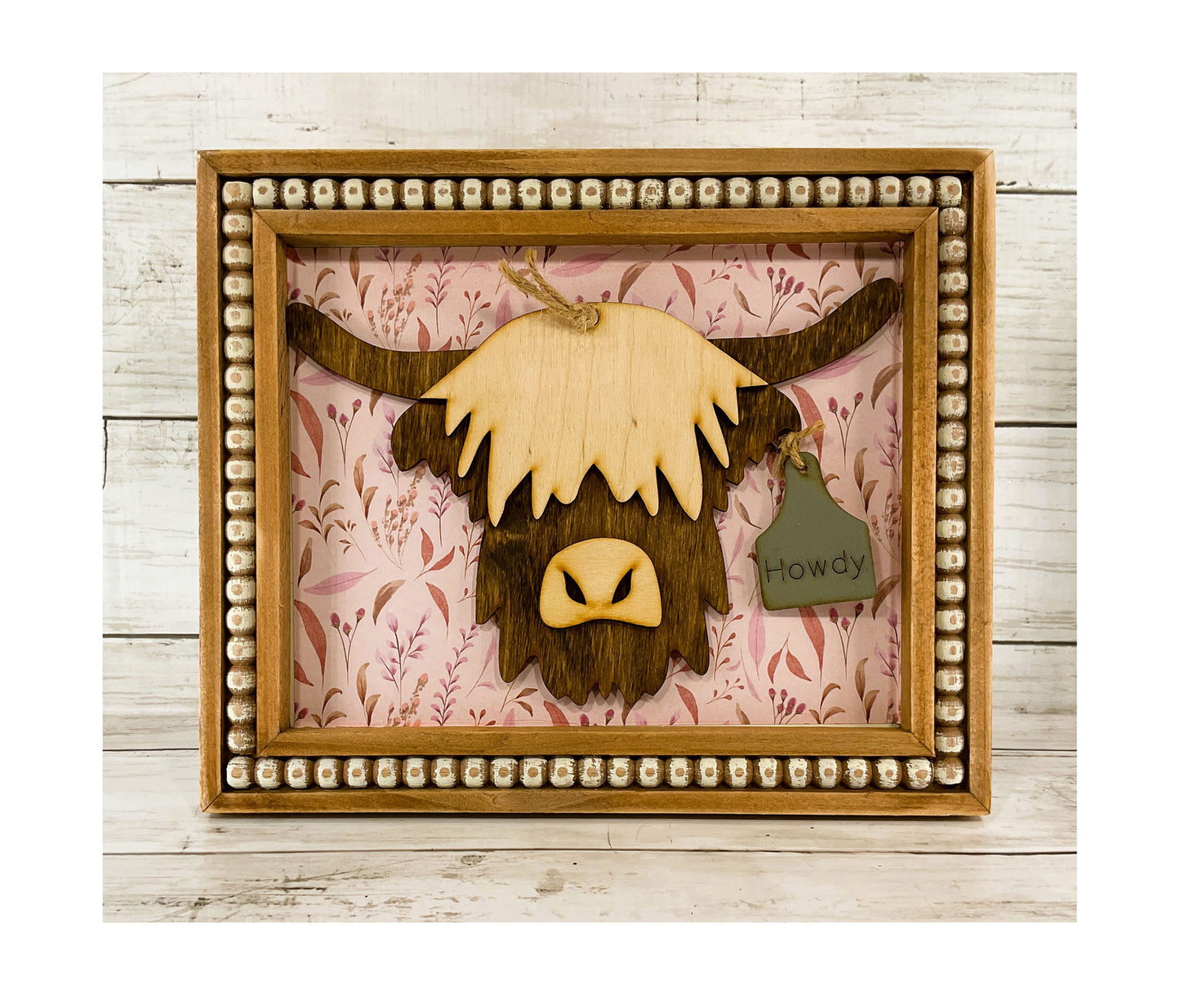 AGD Fall Decor - Pink Harvest Howdy Highland Cow Head Easel-back Sign