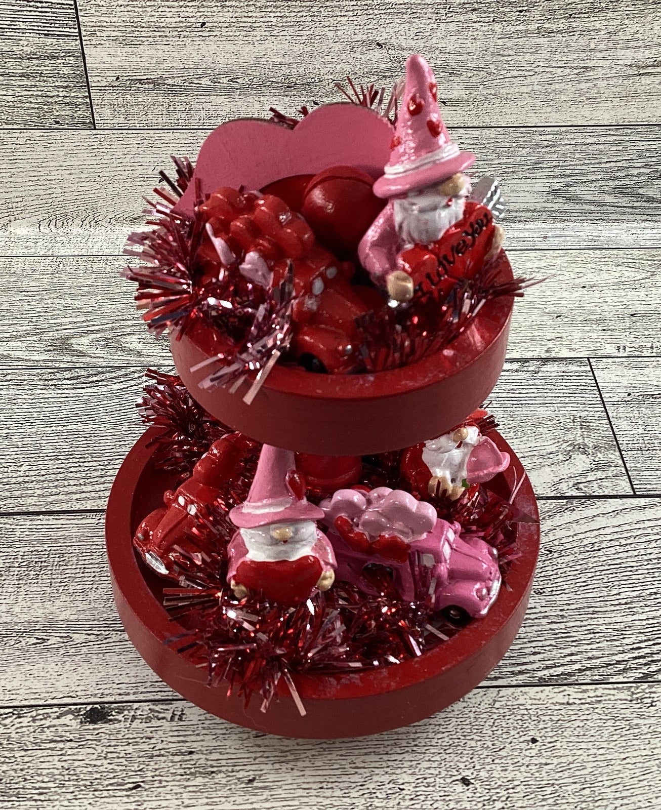AGD Valentines Decor - Small Miniature Gnome Tier Tray Complete Display