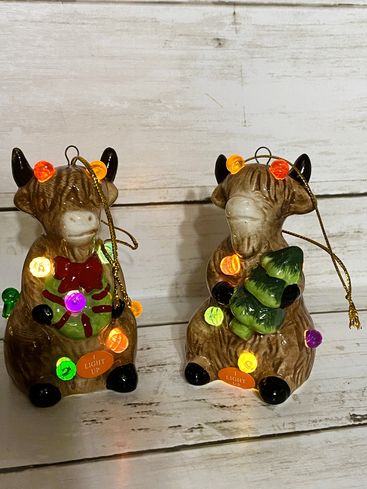 CWI Christmas Decor - Ceramic Lighted Highland Cow Figurines 3pc Set