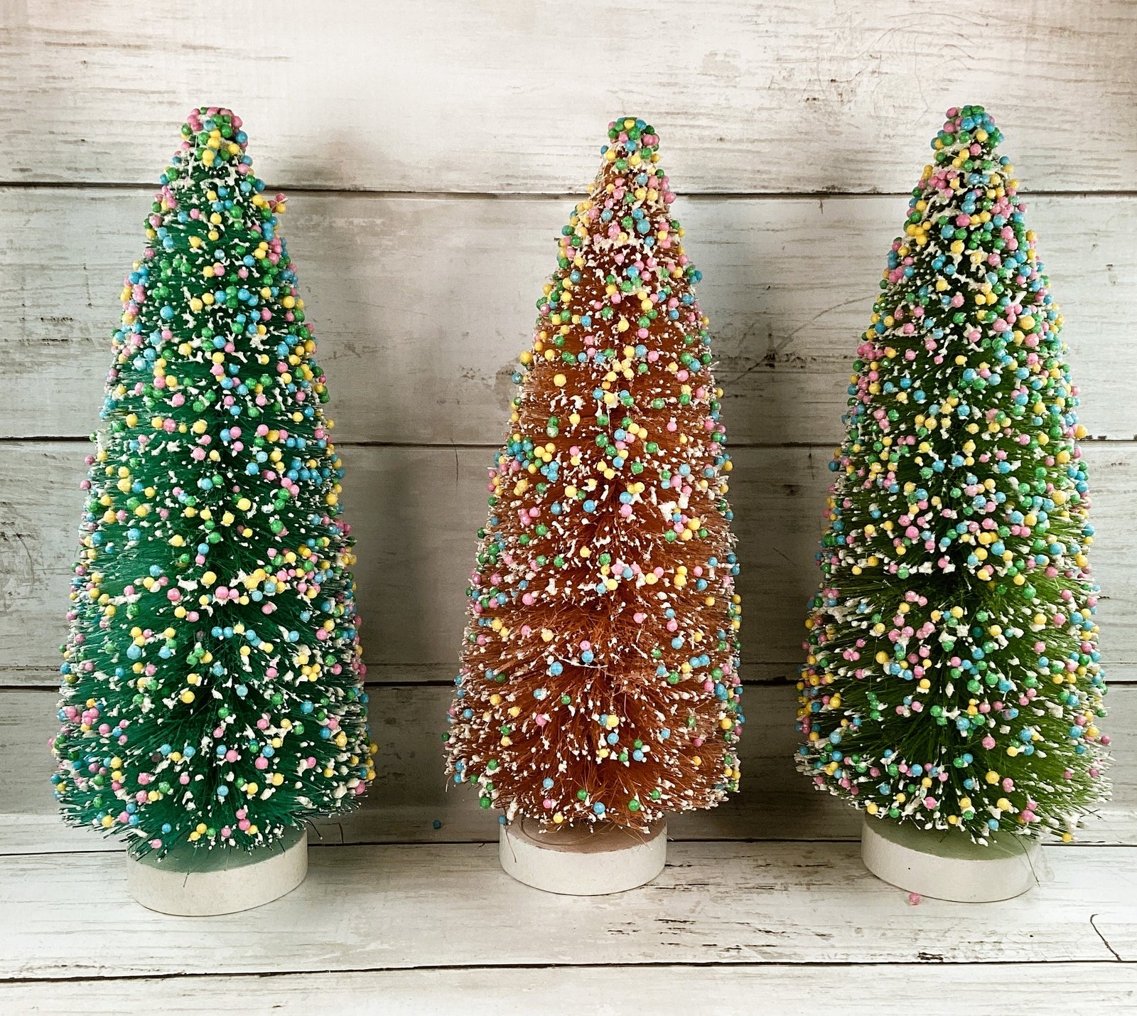 Christmas Decor - Pastel Bottle-brush Snowy Candy Sprinkles 6pc Trees