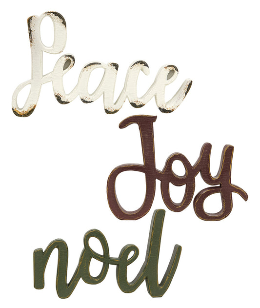 CWI Christmas Decor - Peace Joy Noel Resin Word Tabletop Sitters 3pc