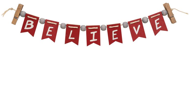 CWI Christmas Decor - Believe Tier Tray Mini Small Banner Garland Clip