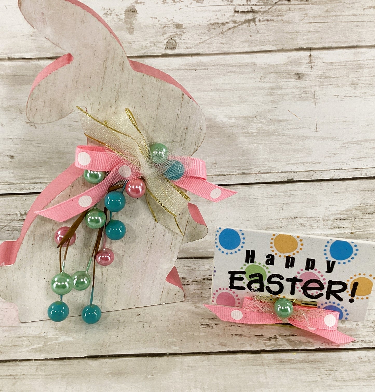 AGD Easter Decor - Chunky Wood White Pastel Bunny Rabbit 2pc