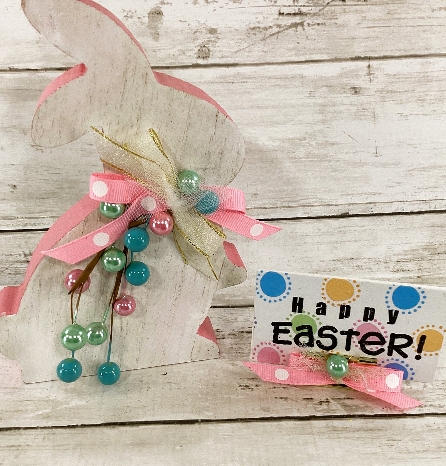 AGD Easter Decor - Chunky Wood White Pastel Bunny Rabbit 2pc