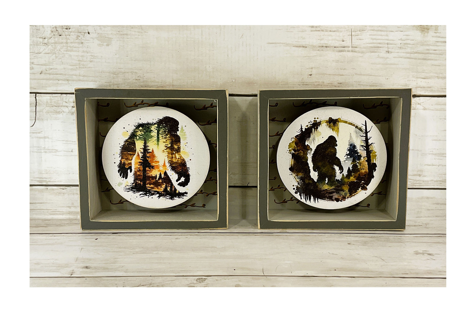 AGD Home Decor - Forest Mountains Bigfoot Yeti Sasquatch 2pc Signs