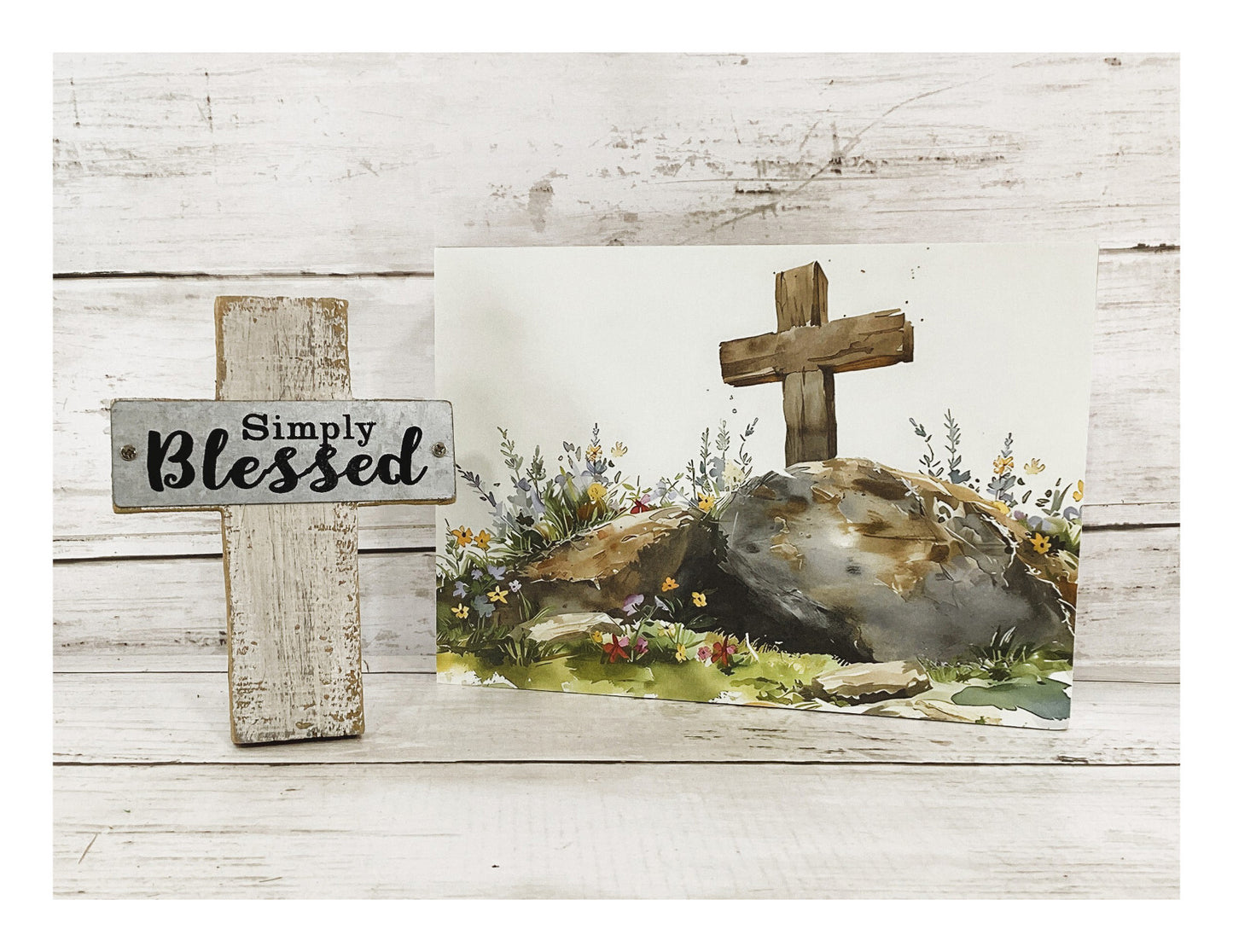HL YI Easter Decor - He Is Risen Watercolor Garden Tomb Sign 2pc