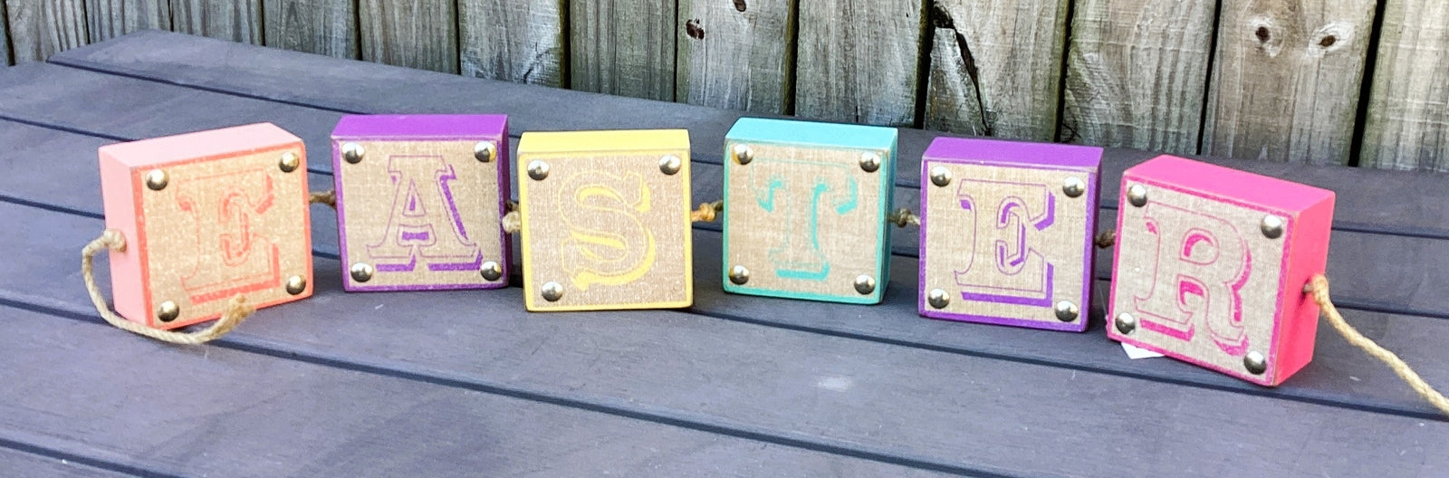 HL Easter Decor - MDF Wood Burlap Block Easter Sign 24-inch