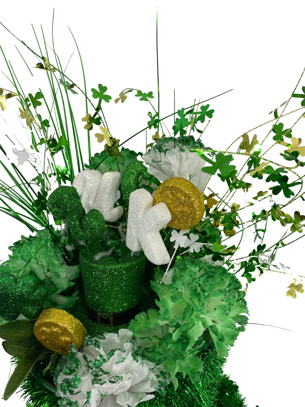 AGD St Patrick's Decor - Large Green Tinsel Tophat Centerpiece