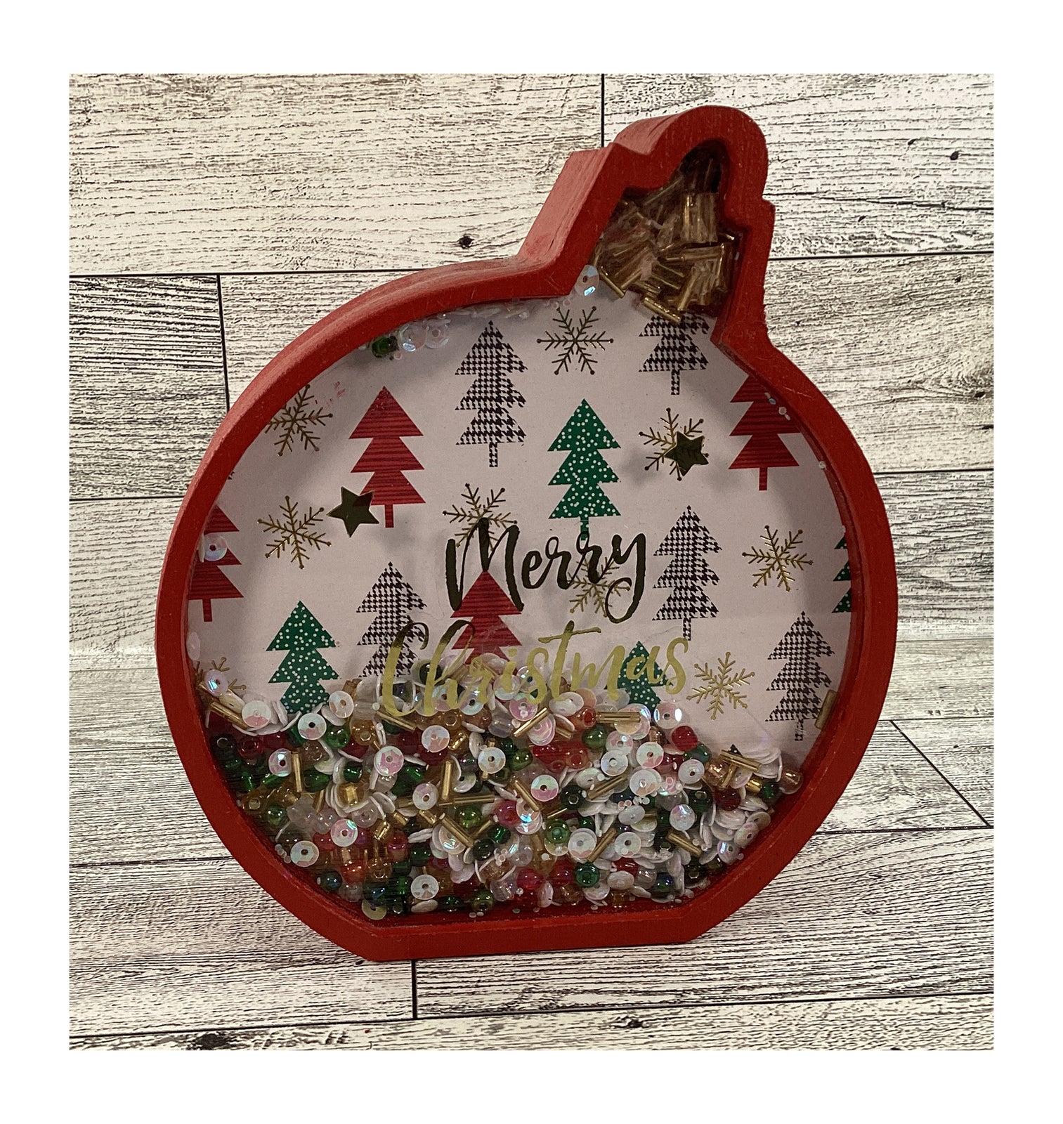 AGD Christmas Decor -  Ornament Trees Chunky Wood Snow Shaker