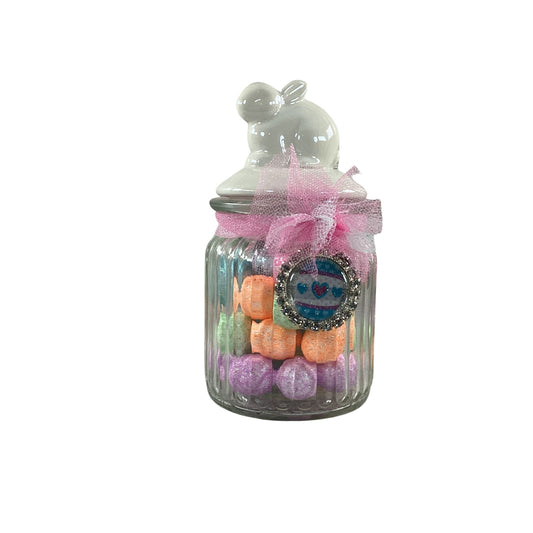 AGD Easter Decor - Small Glass Candy Jar With Foam Glitter Eggs