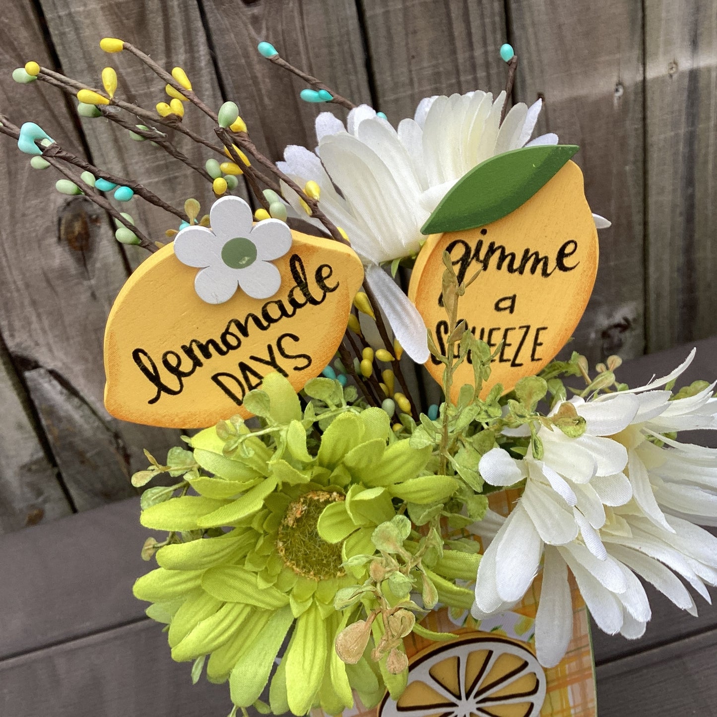 AGD Spring Decor - Summer Lemon Theme Floral Wood Mason Jar Display
