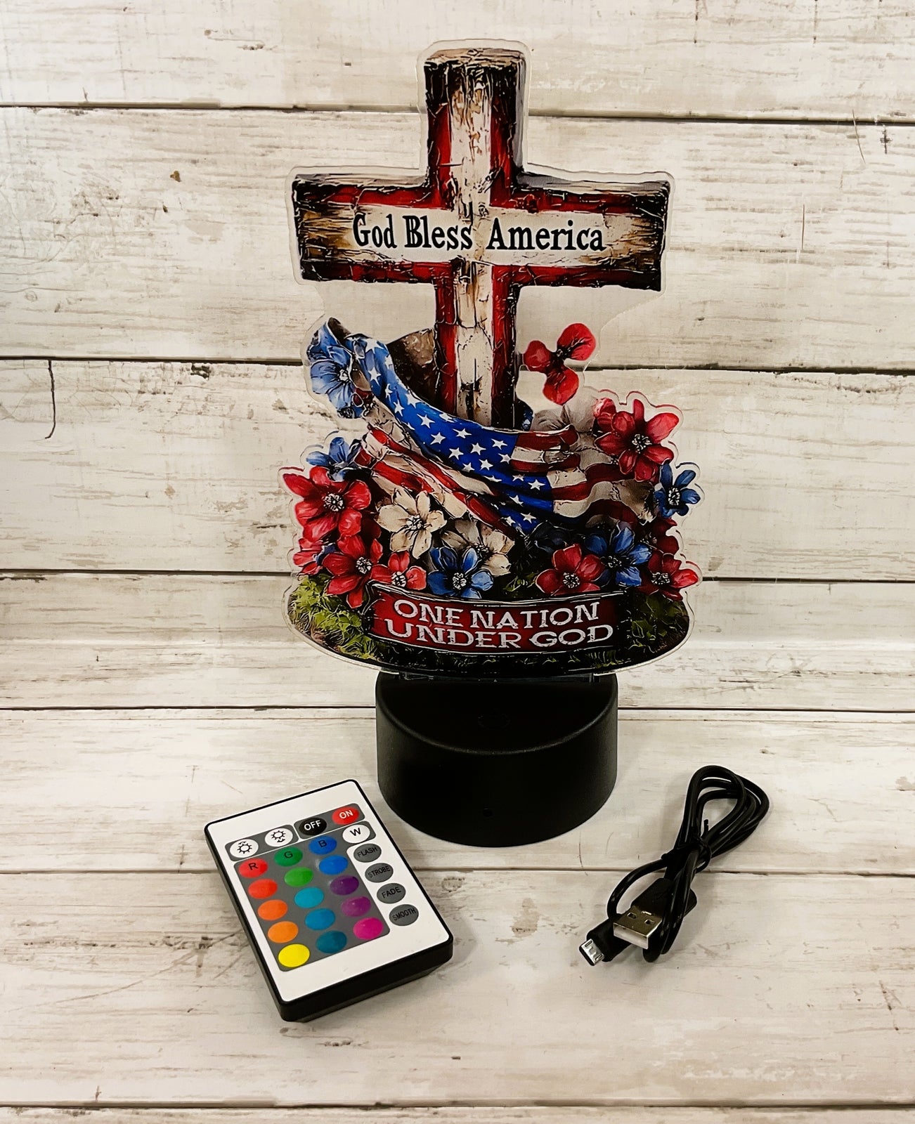 TM Patriotic Decor - Acrylic One Nation Under God God Bless Cross