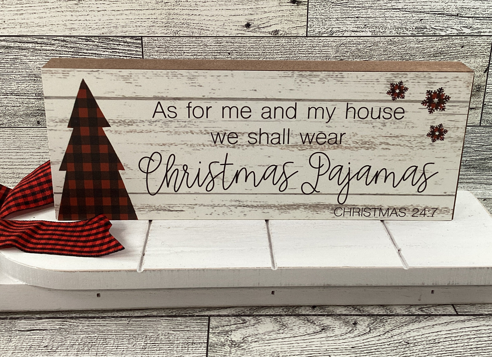 AGD Christmas Decor - Dog Pajamas Plaid Wood Tree Sled Display 6pc