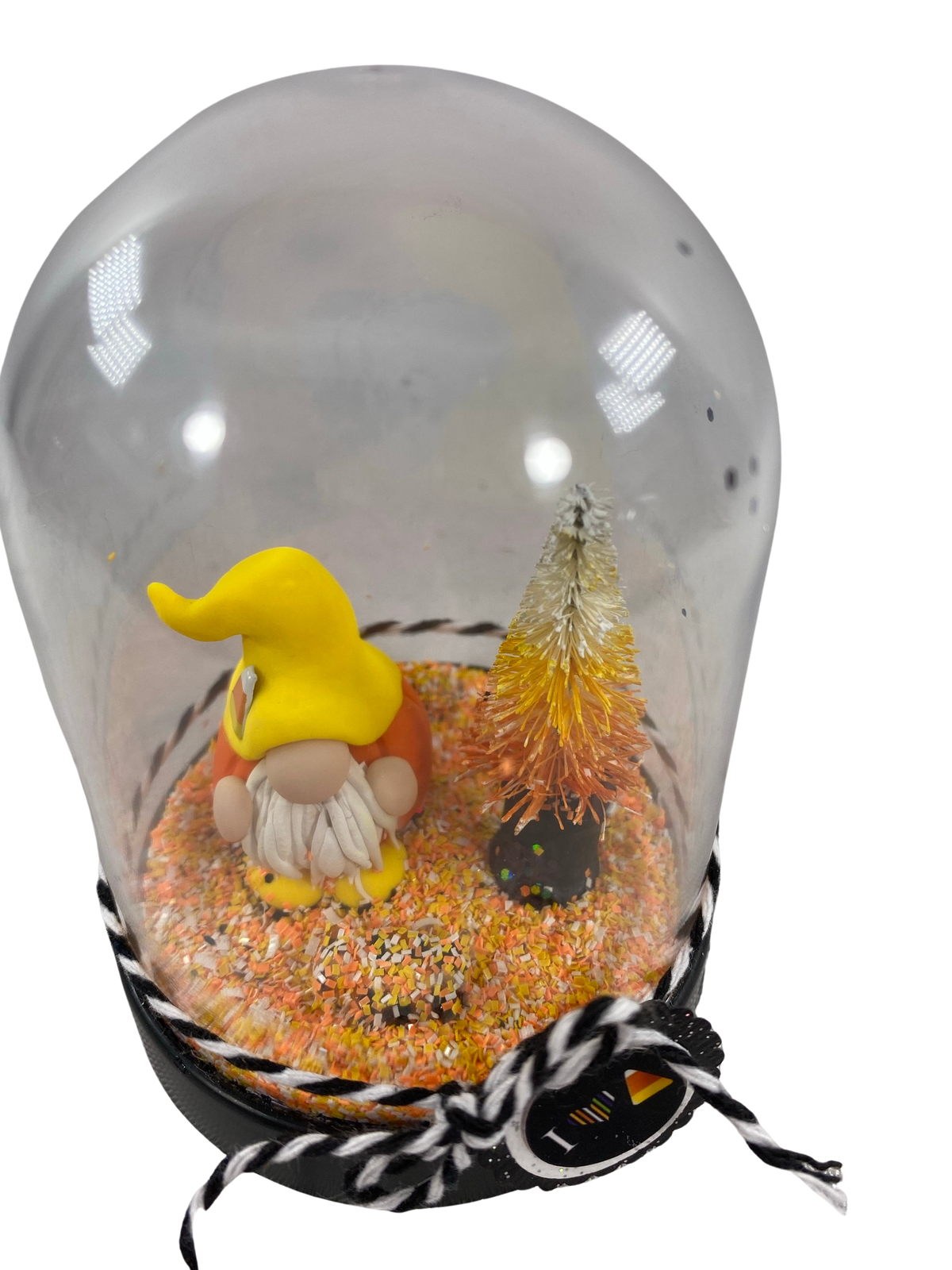 AGD Halloween Decor - Candy Corn Clay Gnome Plastic Cloche Small Dome