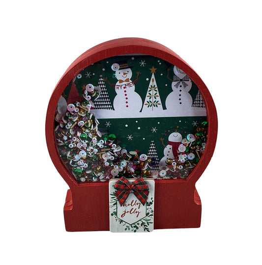 AGD Christmas Decor - Jolly Snowman Dry Snow Globe Chunky Wood Shaker