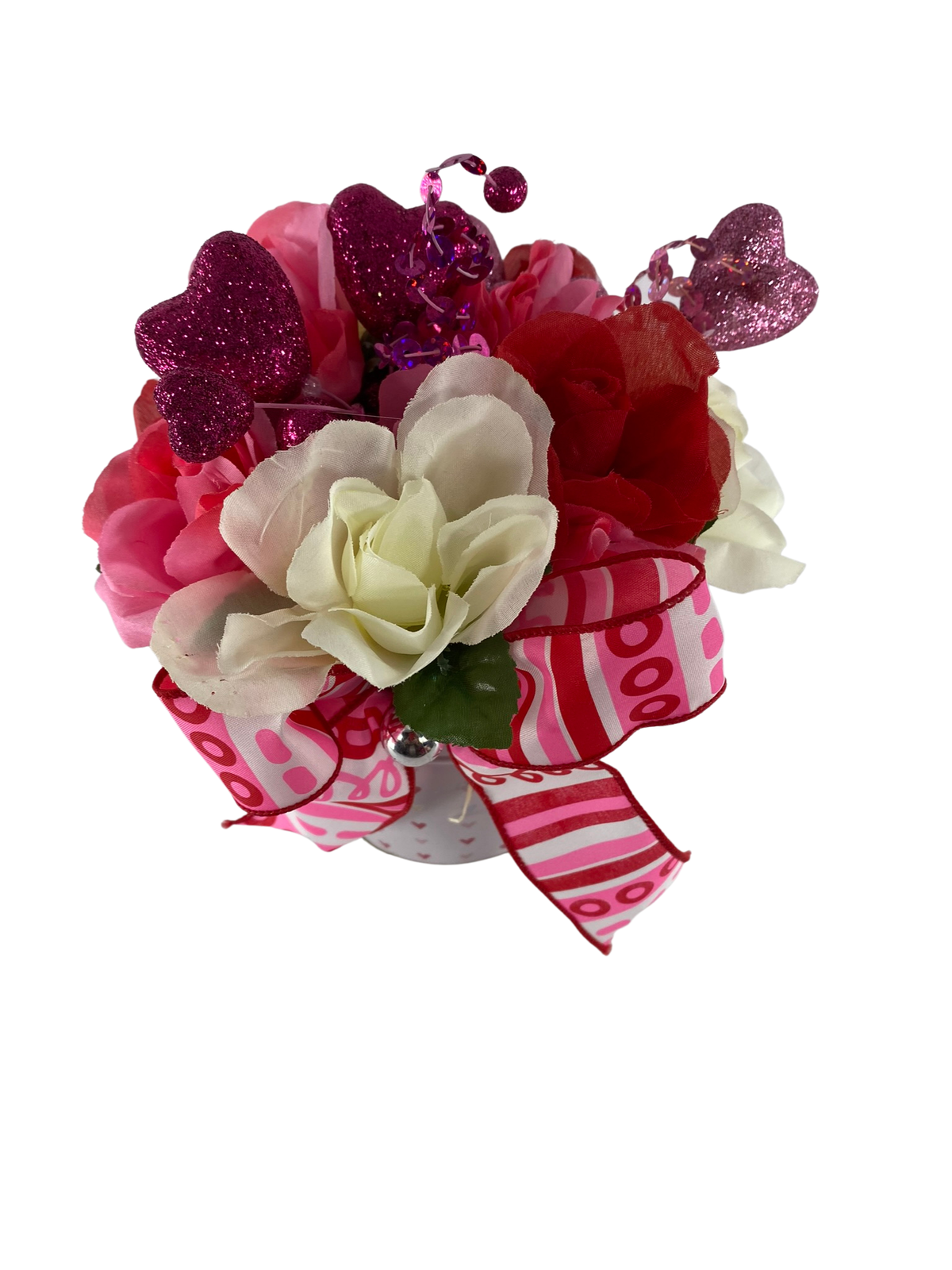 AGD Valentines Decor  – Pink Red White Roses Floral  Small Centerpiece