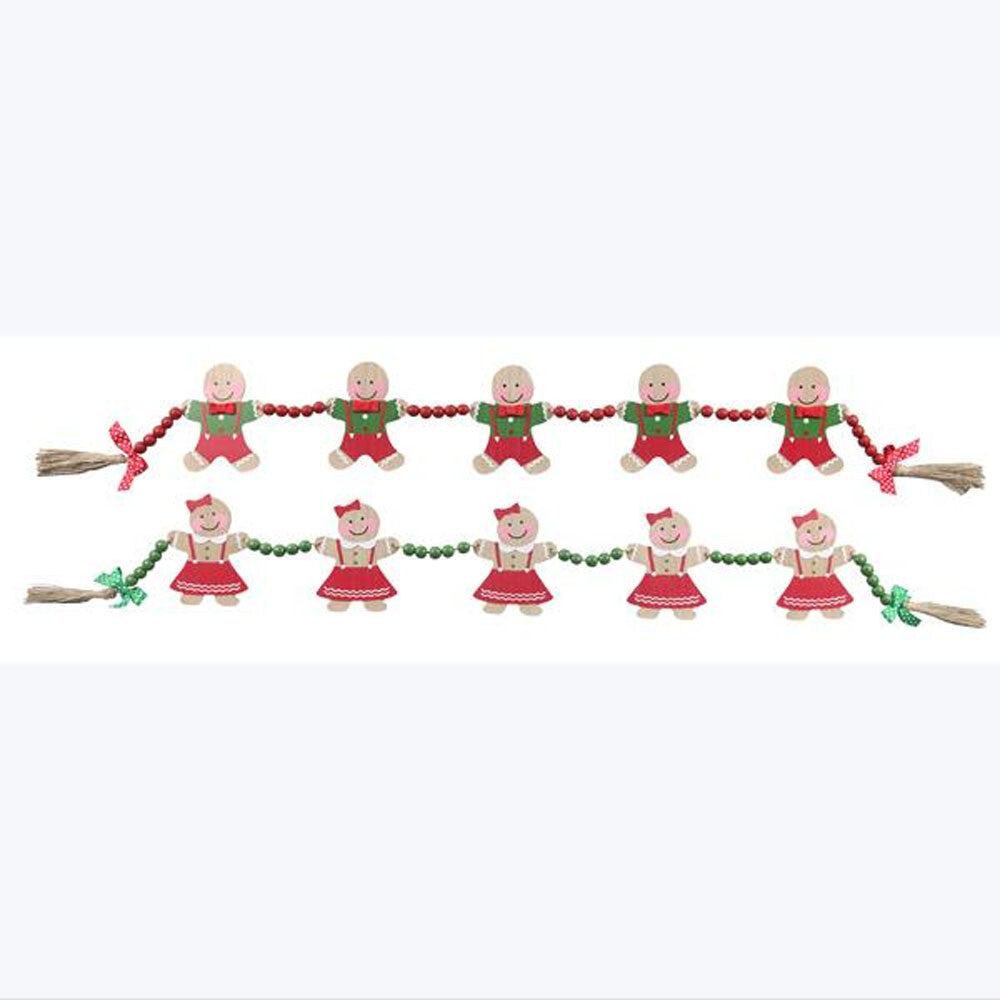 Youngs Christmas Decor - Gingerbread Boy Girl Garland 2pc Set