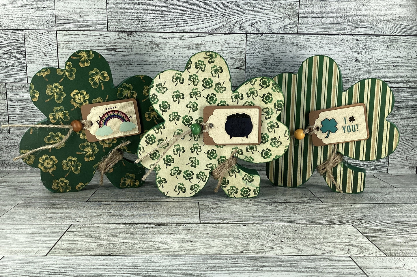 AGD Saint Patrick Decor - Chunky Wood Shamrock Sitter 3pc Set