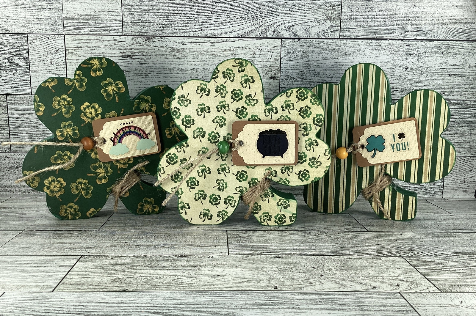 AGD Saint Patrick Decor - Chunky Wood Shamrock Sitter 3pc Set