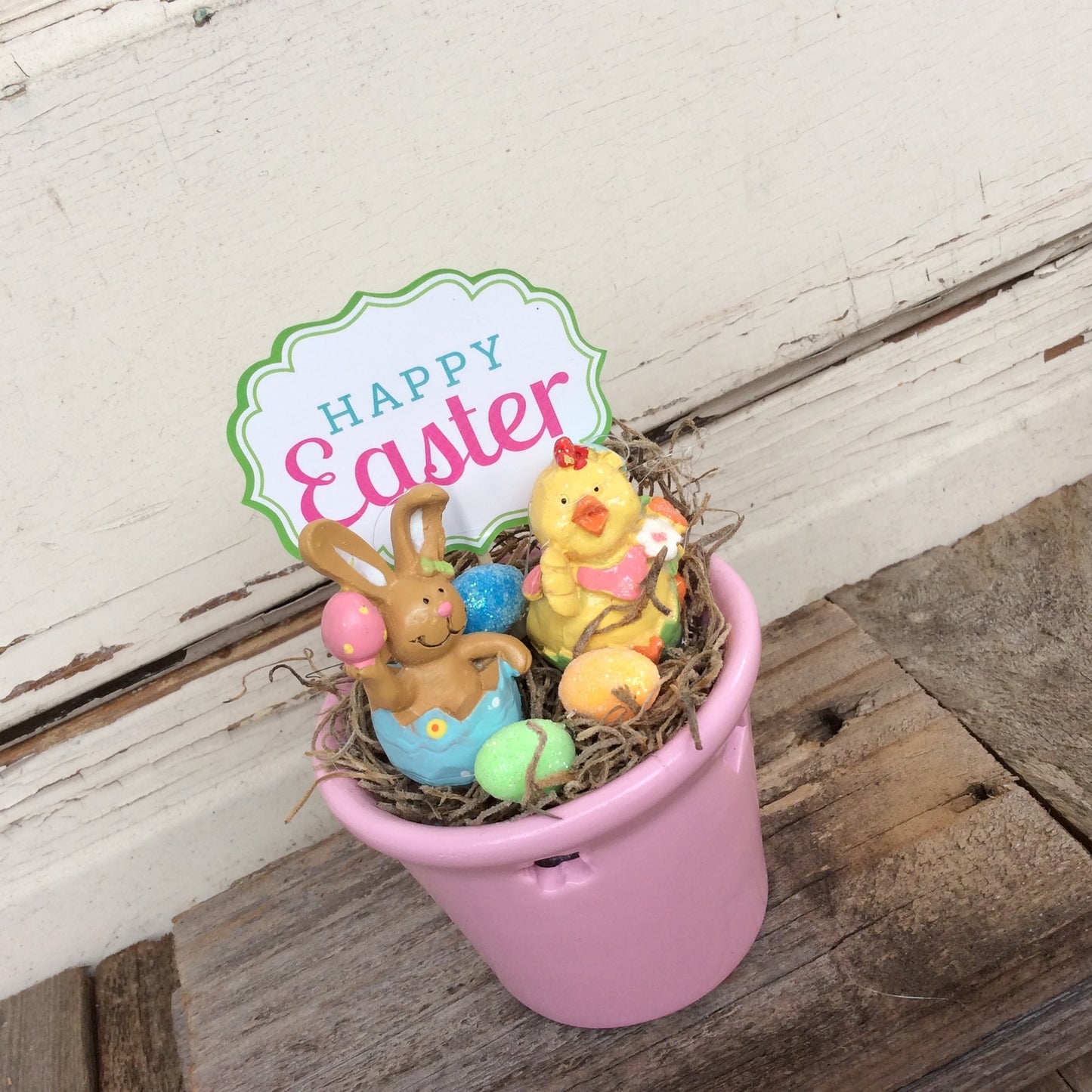 AGD Easter Decor - Happy Easter Bunny and Chick Pink Display