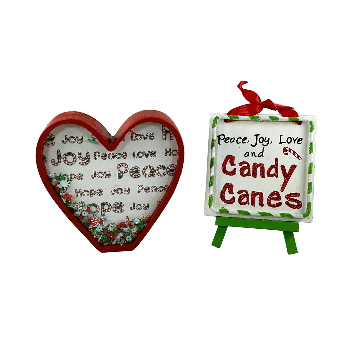 AGSD Christmas Decor - Candy Cane Chunky Heart Dry Shaker & Sign
