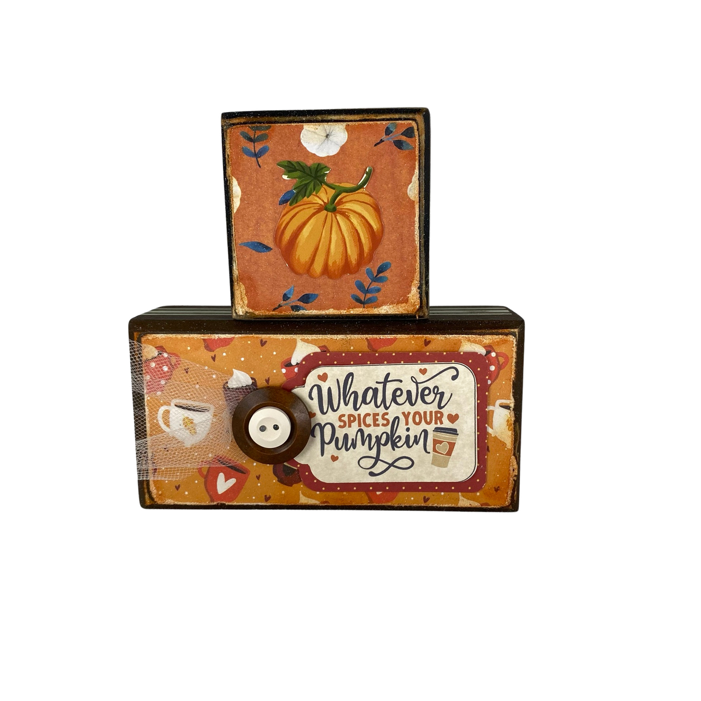 AGD Fall Decor - Blessed Pumpkin Spice Reversible Wood Stacking Blocks 2pc