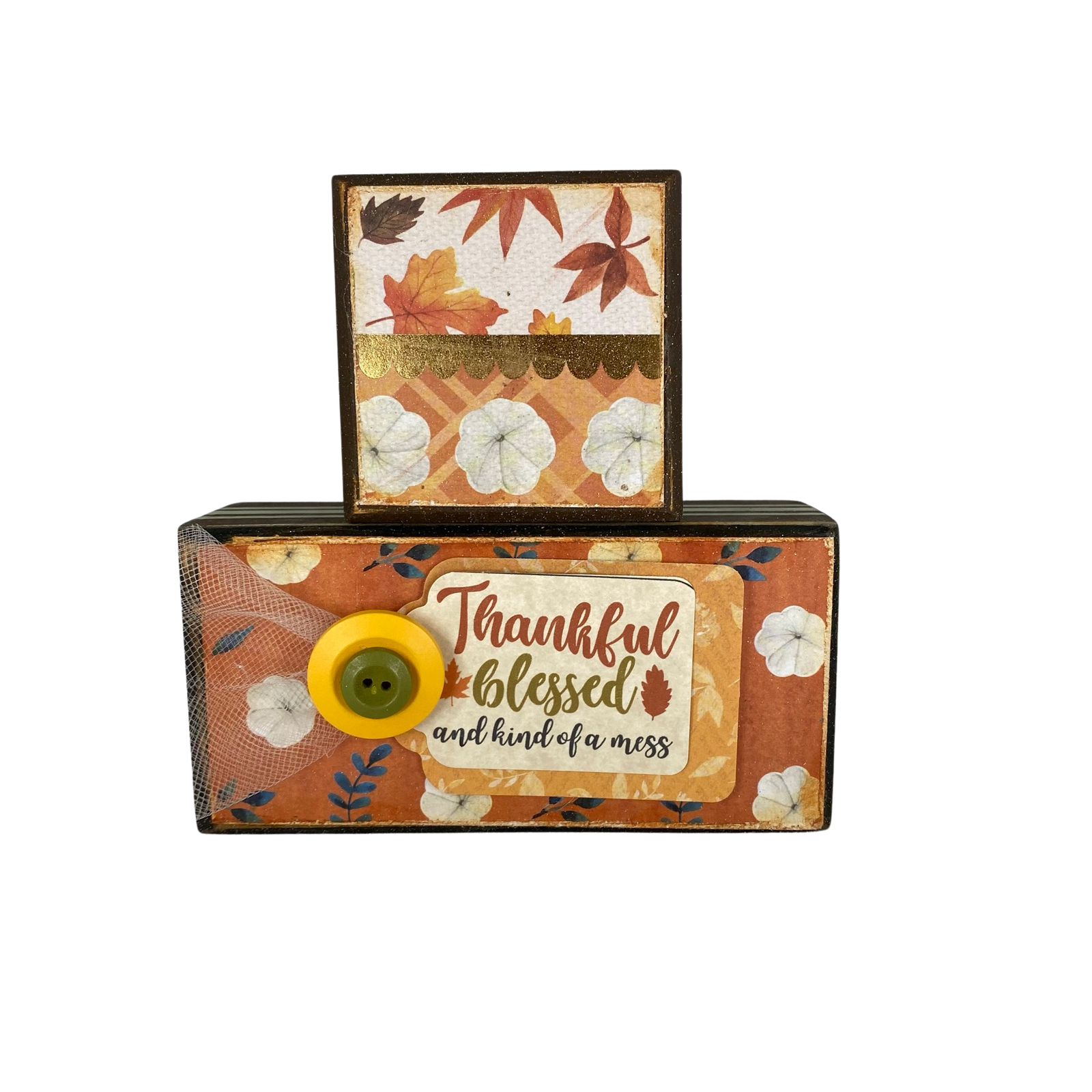 AGD Fall Decor - Blessed Pumpkin Spice Reversible Wood Stacking Blocks 2pc