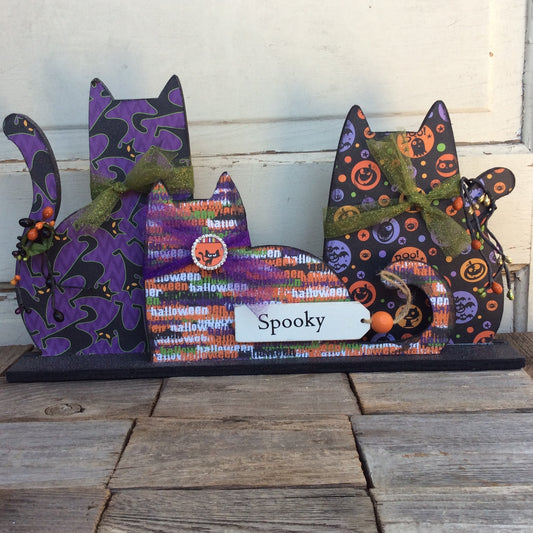 AGD Halloween Decor - Modern Prim Wood Trio Cat Tabletop Decor
