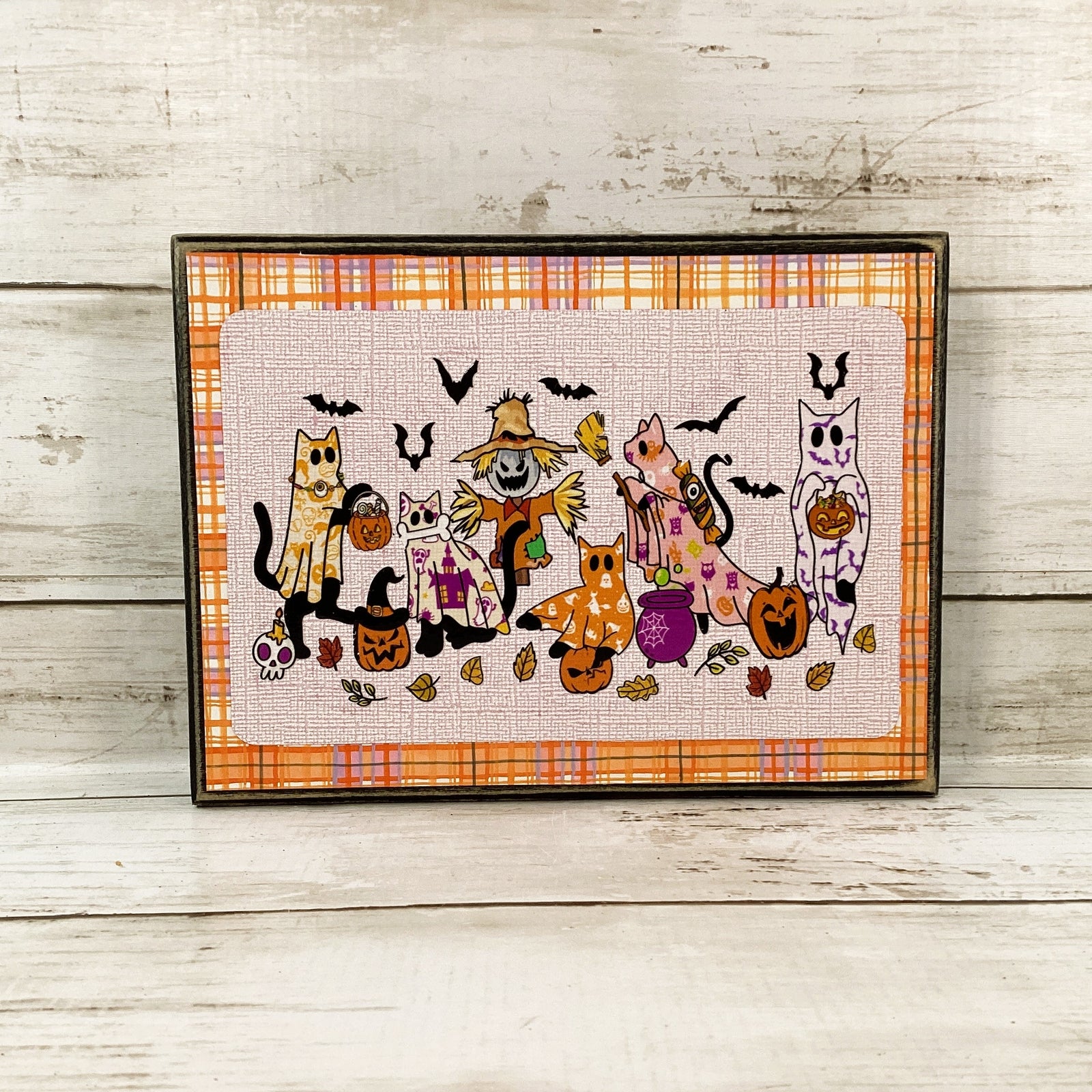 AGD  Halloween Decor - Pastel Ghost Kitty Cats Box Sign