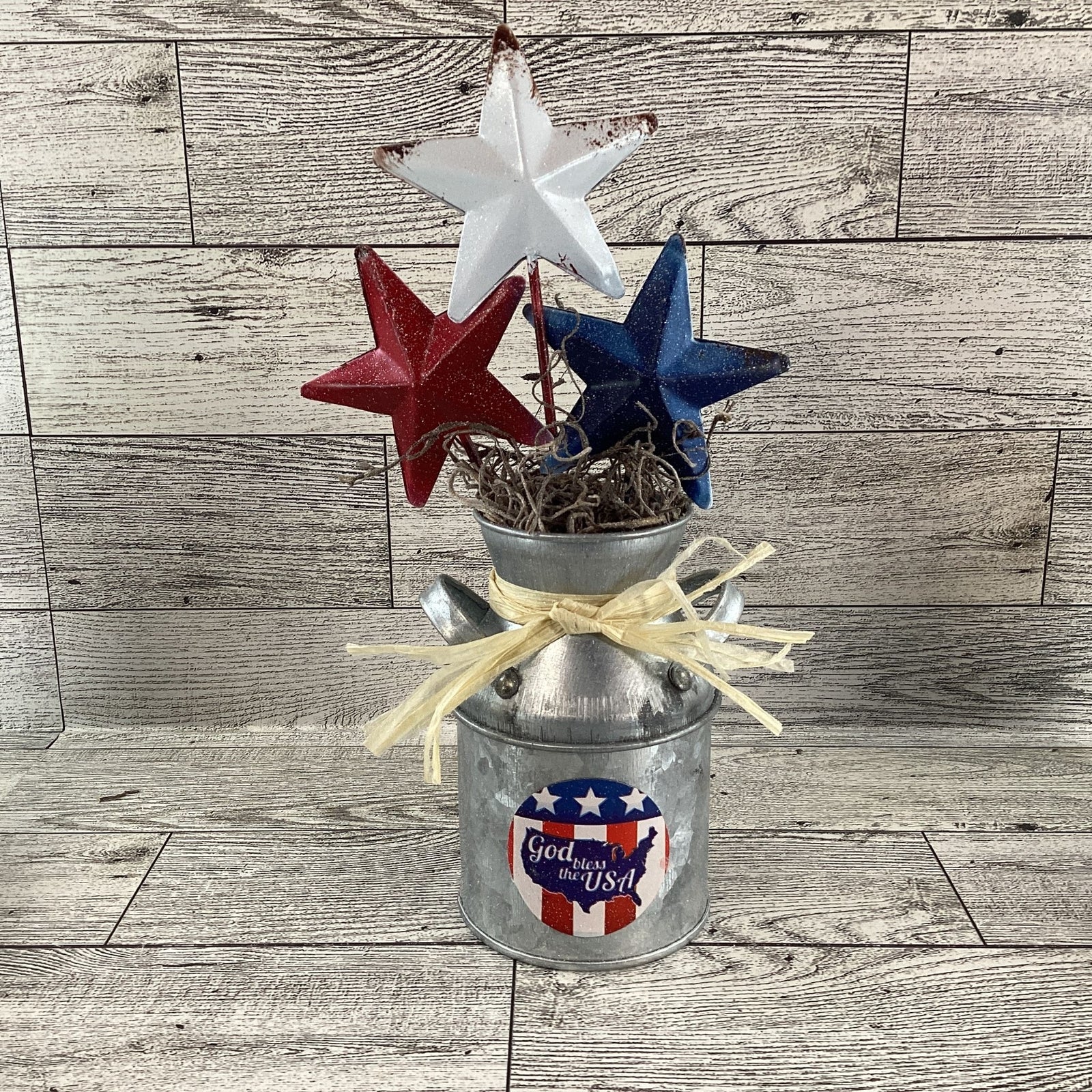 AGD Patriotic Decor - Red White Blue Star Chunky Wood Sitter 3pc Set