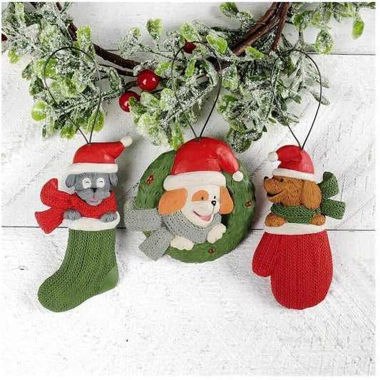 BB Christmas Decor - Mittens Stocking Puppy Dogs Ornament 3pc Set