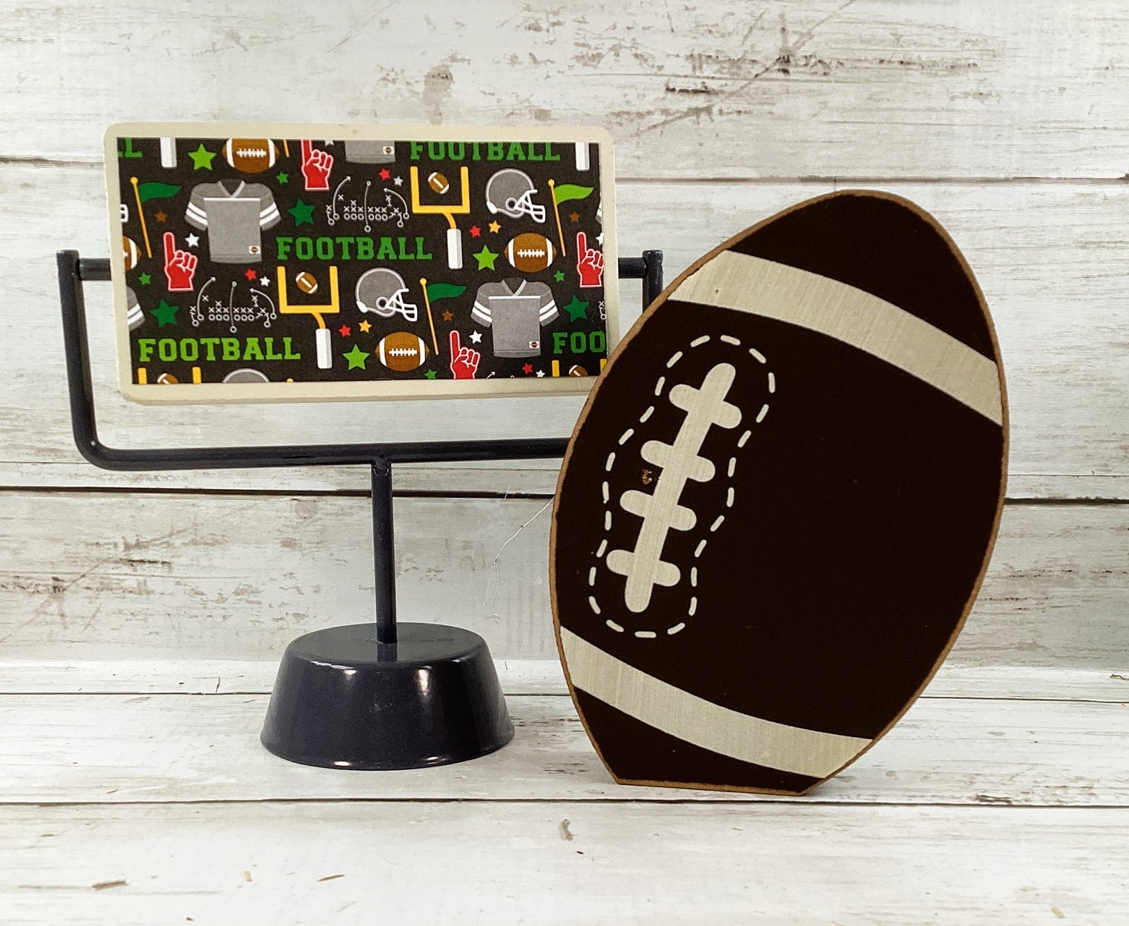 AGD Fall Decor - Football Touchdown Reversible End Zone Sign Tier Tray 2pc Set