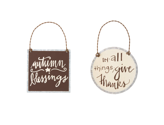 PBK Fall Decor - Give Thanks & Autumn Blessings Ornament 2pc Set