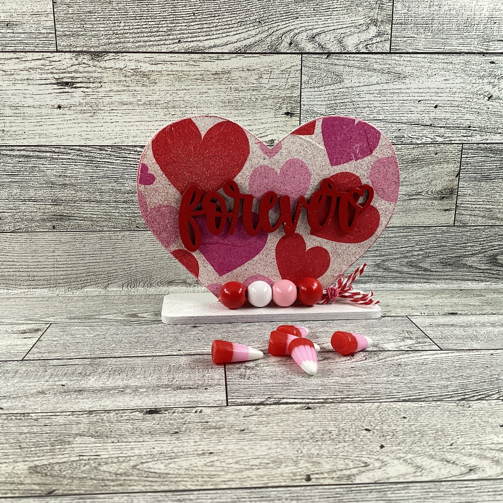AGD Valentines Decor - Forever Decoupage Layered Heart Wood Sitter