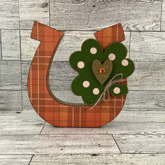 AGD  St Patrick's Decor - Chunky Wood Orange Horseshoe