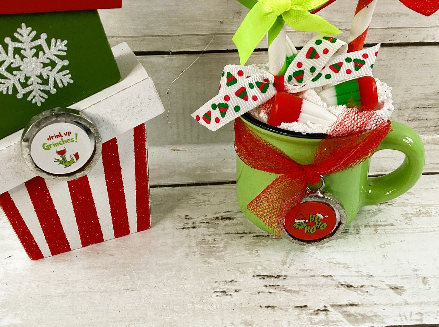 AGD Christmas Decor - Whimsy Red Green Latte Cup Stacking Gifts 2pc