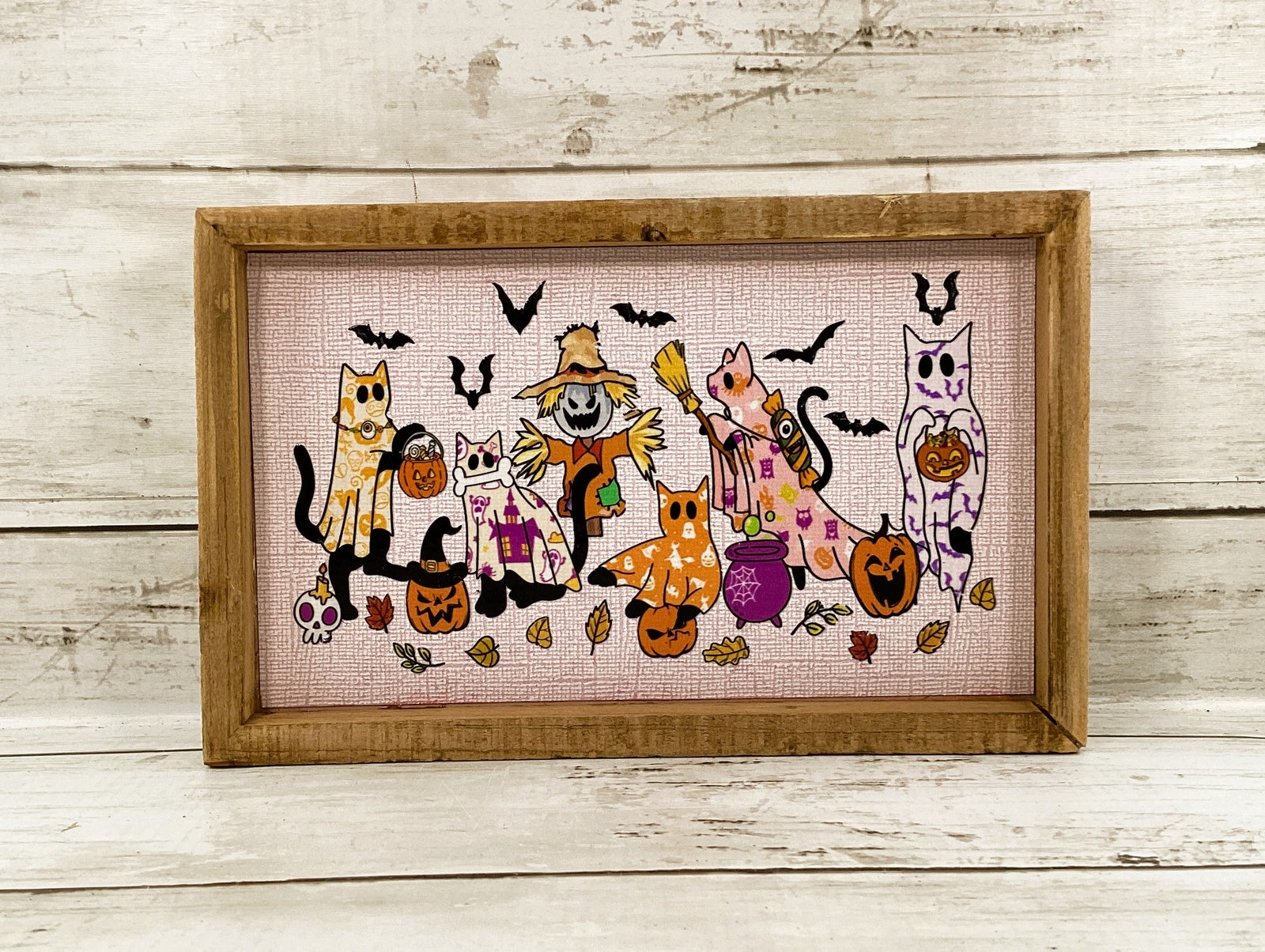 AGD Halloween Decor - Pastel Glam Ghost Kitty Cats Box Sign